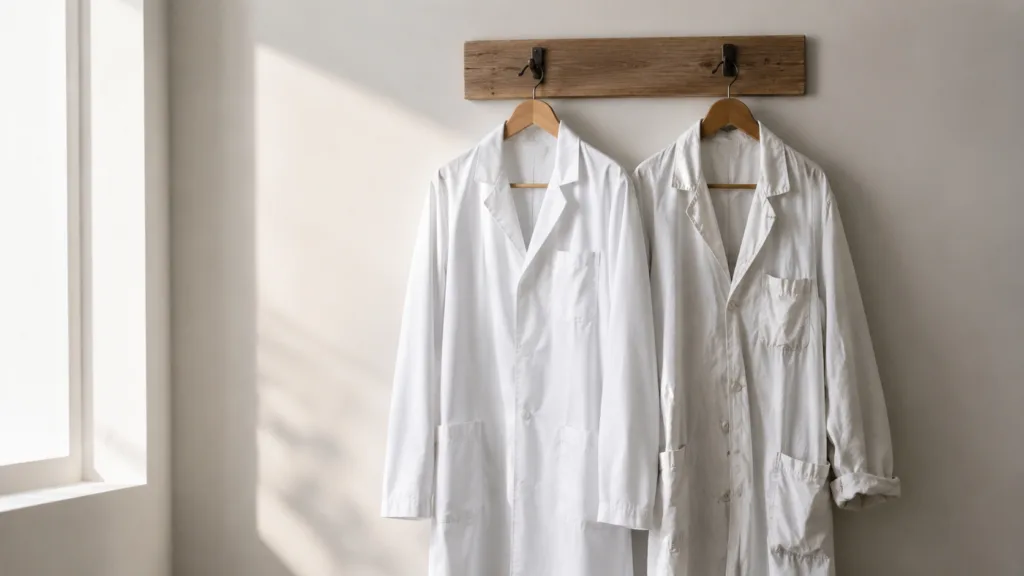 Dois jalecos brancos pendurados lado a lado — cumulação de cargos médicos no serviço público